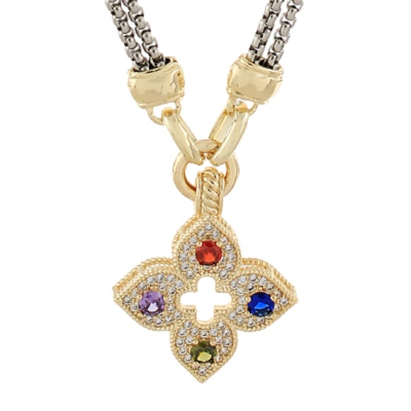 Layered & Pave CZ Clover Duo Necklace - Picture 2 of 2